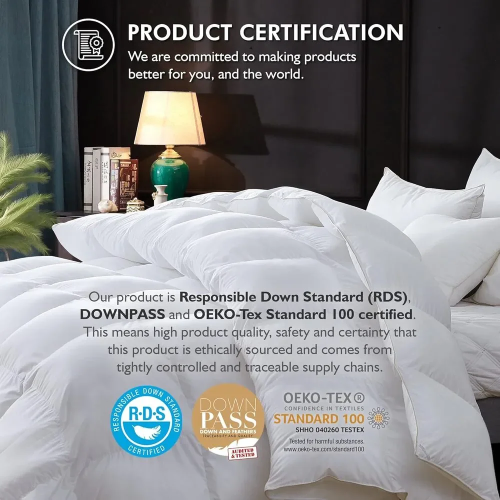 Full Down Fiber Waterfowl Feather Comforter Duvet Insert, Cotton, All-Season